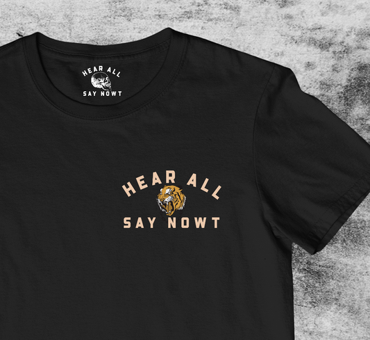 'OLD SCHOOL TIGER' Chest Print Tee Shirt - Black