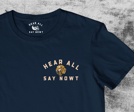 'OLD SCHOOL TIGER' Chest Print Tee Shirt - Navy Blue