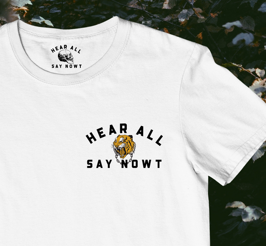 'OLD SCHOOL TIGER' Chest Print Tee Shirt - White