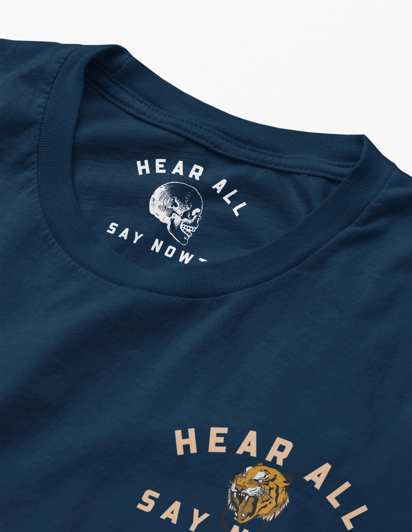 'OLD SCHOOL TIGER' Chest Print Tee Shirt - Navy Blue