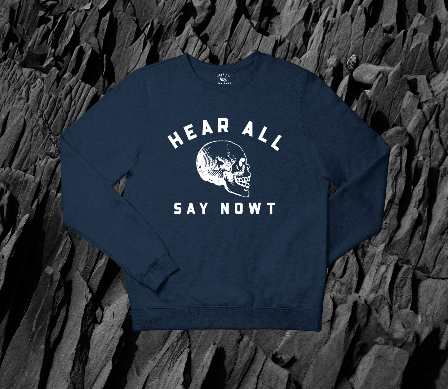 'HEAR ALL SAY NOWT SKULL' Sweatshirt - Navy Blue