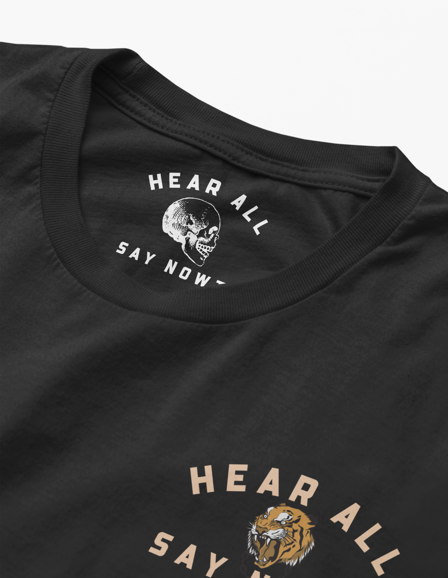 'OLD SCHOOL TIGER' Chest Print Tee Shirt - Black