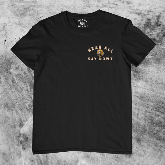 'OLD SCHOOL TIGER' Chest Print Tee Shirt - Black