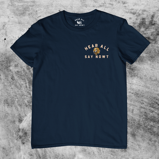 'OLD SCHOOL TIGER' Chest Print Tee Shirt - Navy Blue